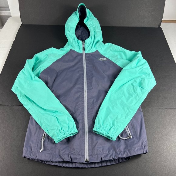 The North Face Jacket Women Medium HyVent Grey Green Full Zip Hooded Windbreaker - Picture 1 of 16